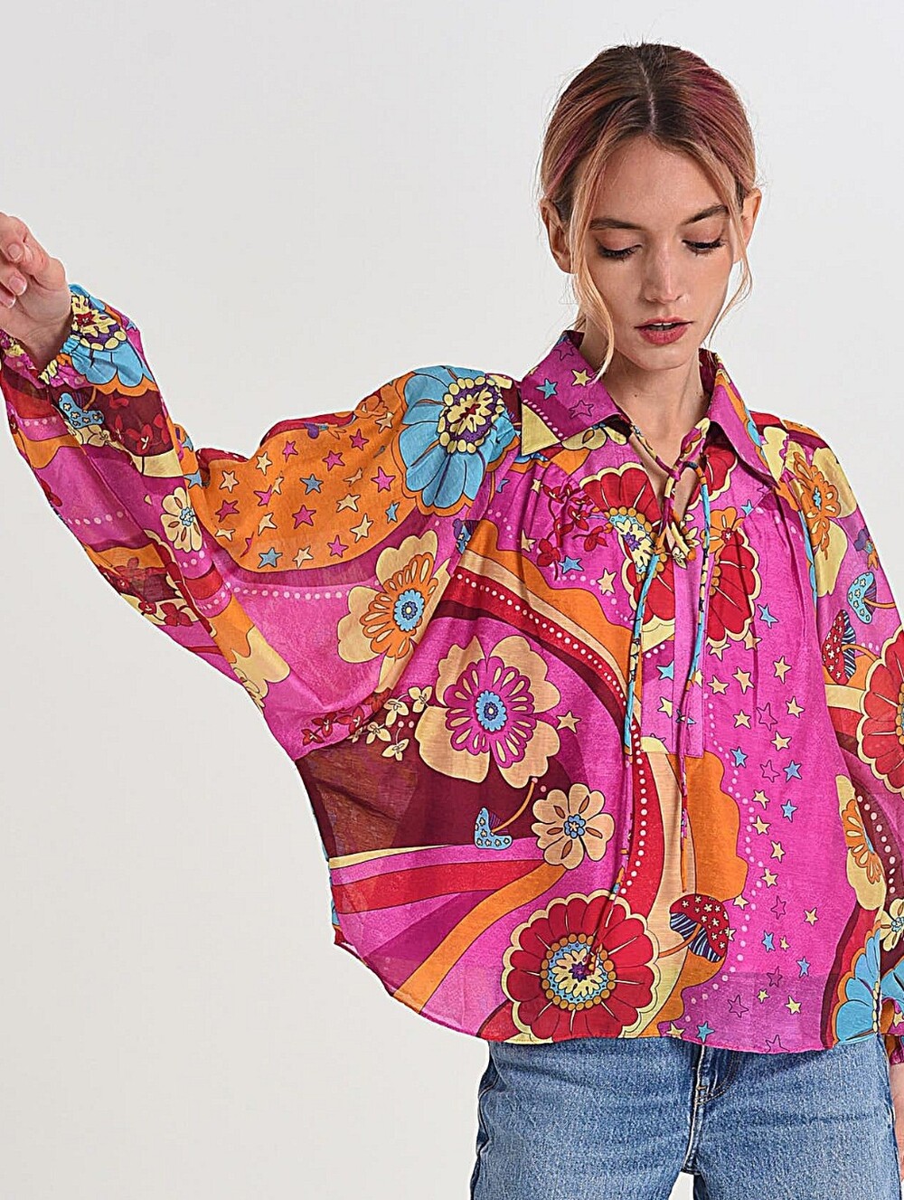 Ciebon Elisa Print Tie Neck Top
